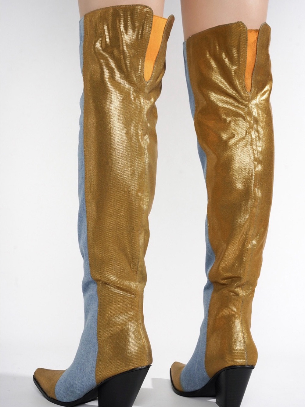 Cape Robbin Lowa Blue Gold Over-the-Knee Statement Boots - Picture 3 of 7